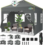 COBIZI 10x10 Pop Up Canopy Tent, Outdoor Party Tent with 4 Sidewall One Push Setup Glow, 3 Adjustable Height Air Vent Waterproof UPF50+, Bag, 4 Sandbag, 8 Stake, 4 Rope for Beach, Commercial
