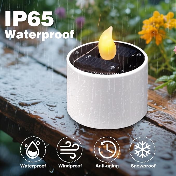 Solar Tea Lights Outdoor - 6 Pack Waterproof Rechargeable Dusk to Dawn Outdoor Lighting Flameless Flicker Reusable LED Solar Candles for Lanterns Camping Garden Home Decorations, 2.3''x2.1''