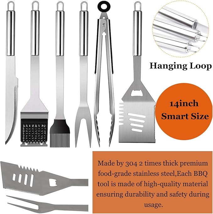 MUJUZE Grill Set,Grilling Gifts for Men,Grilling Accessories,BBQ Set,BBQ Accessories with Apron for Dad,Grill Tool Set for Outdoor,Grill Kit for Camping,Backyard