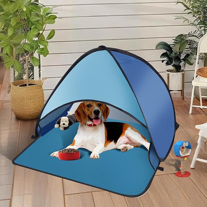 Dog Beach Tent for Pet Shade Pop Up Portable Mini Head Sun Shelters Canopy for Camping Outdoor Hiking Picnic Windproof Waterproof with Tent Nails Phone Stand for Puppy Cat Small Animals(Blue)