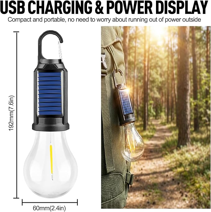 MODOAO 8-Pack Solar LED Camping Lantern, Rechargeable Outdoor Tent Light with Solar/USB Charging, 3 Mode Warm White, Waterproof & Clip Hook, for Camping, Hiking, Emergency, Christmas Decor