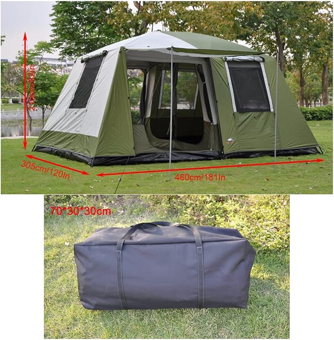 Outdoor Tents Sun Shelter 6-10 Persons Tents for Camping,2 Bedroom Family Tent Cabin Tent, Outdoor Picnic Tent,Waterproof, Portable with Carry Bag