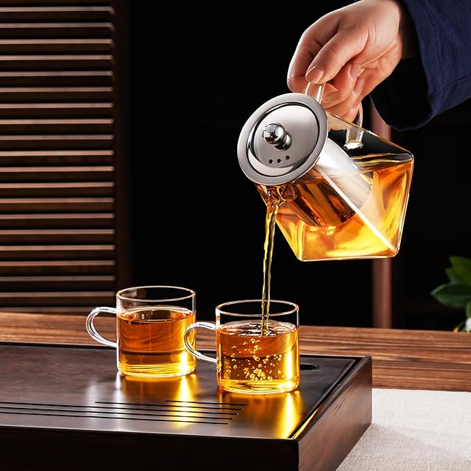 PARACITY Glass Teapot Stovetop 18.6 OZ with, Borosilicate Clear Tea Kettle with Removable 18/8 Stainless Steel Infuser, Teapot Blooming and Loose Leaf Tea Maker Tea Brewer for Camping, Travel