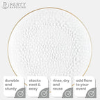 PARTY BARGAINS 13-Inch Charger Plates - 96 Pack, Hammered Clear Gold Rim, Heavy-Duty Disposable Chargers for Elegant Dining - Ideal for Weddings and Formal Events