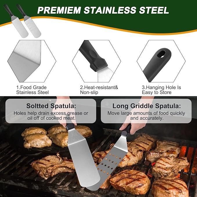 22PCS Griddle Accessories for Blackstone, Flat Top Grill Accessories for Camp Chef, Griddle Spatula Set with Metal Spatula, Enlarged Spatulas, Basting Cover, Scraper for Outdoor Barbecue