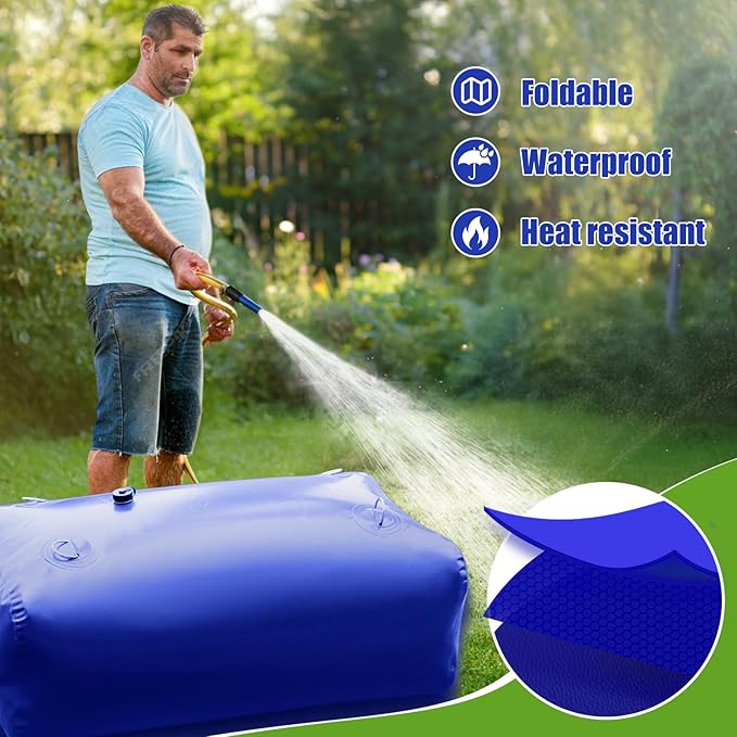 400 L/105.7 Gallon Water Storage Bladder, Foldable Portable Water Bladder Tank, Large Capacity Water Bag Container for Camping, Truck, RV, Emergency, Outdoor-Blue