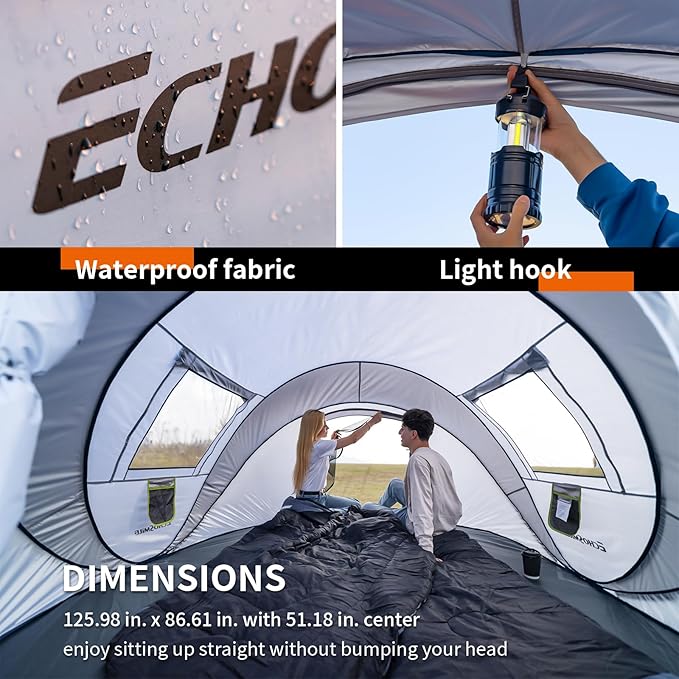 EchoSmile Instant Pop Up Camping Tent, 2/4/6 Person, Easy Setup Tent, Water Resistant Dome, Portable with Carry Bag
