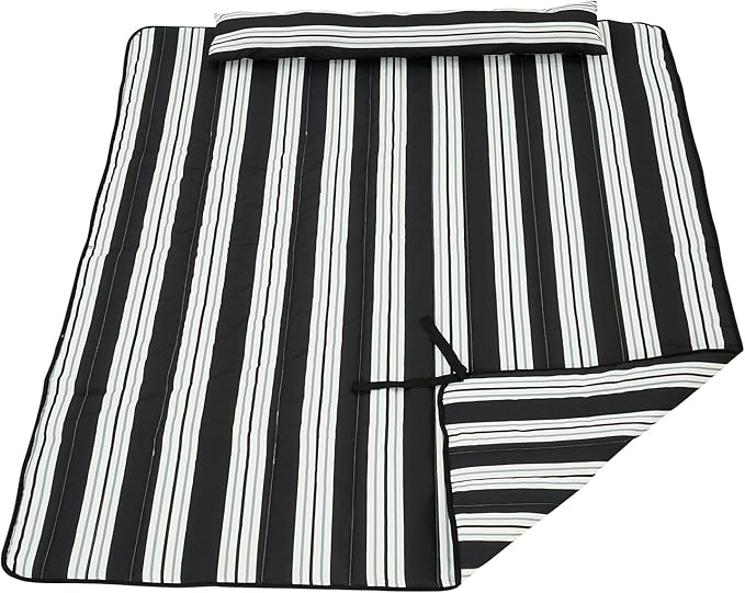 Lazy Daze Hammocks 2 Person Hammock Pad and Pillow Set, Double Polyester Quilted 78" x55" Replacement Pad for Rope Hammock, Black Stripes