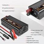 800W Power Inverter, Inverter 12V to 110V with 2 AC Outlets, 2.1A USB Port, Car Power Inverter with Alligator Battery Clamp for Phone, Laptop on Camping, Road Trip