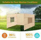 3 Pcs 10x10 Canopy Sidewalls with Roll-up Windows for 10x10 Pop Up Canopy Straight Leg Outdoor Instant Canopy Sidewall Waterproof & UV Protected for Outdoor Event Tents, 3 Sidewalls Only, Beige