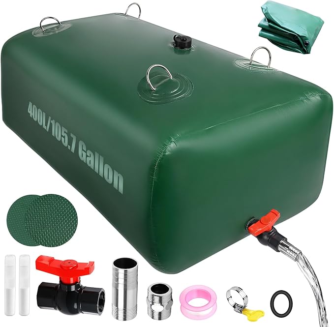 400 L/105.7 Gallon Water Storage Bladder, Foldable Portable Water Bladder Tank, Large Capacity Water Bag Container for Camping, Truck, RV, Emergency, Outdoor