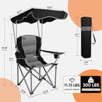 Northroad Folding Camping Chairs with Canopy Shade, Beach Chair w/Cup Holders, Armrests & Carry Bag for Outdoors Travel Sports Fishing, Black