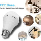 2 Pack Rechargeable Light Bulb,Emergency Light Bulbs for Power Outage Hurricane Camping 9W E27 3000K Warm 1200mAh Battery Backup Soft Light Bulbs for Lamps,Battery Bulb