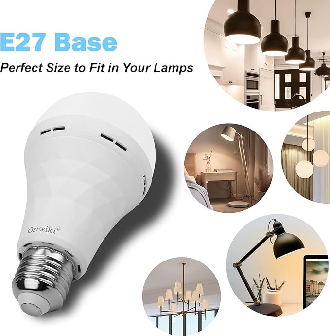 2 Pack Rechargeable Light Bulb,Emergency Light Bulbs for Power Outage Hurricane Camping 9W E27 3000K Warm 1200mAh Battery Backup Soft Light Bulbs for Lamps,Battery Bulb