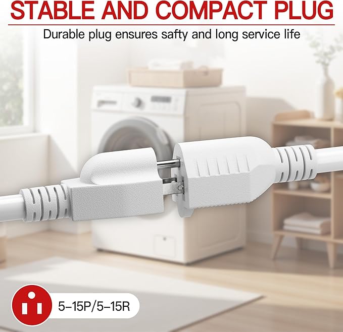 16/3 Short Extension Cord 4 FT, White Extension Cord Flexible & Durable, Indoor 3 Prong Power Cable, Suitable for Home and Office, 13 Amp 1625 Watt 125VAC 16AWG, ETL Listed