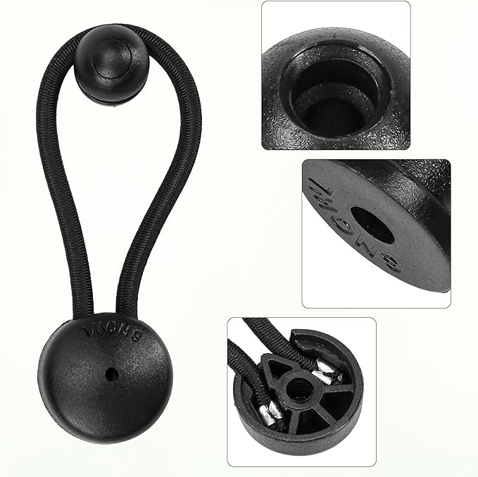10pcs Black Bungee Shock Cord Clip with Knobs, Pull Tie Down Tarp Canvas Knobs, Heavy Duty Elastic Cord Fastener Clips for Camping Tents Cargo Pool Tarps Canopy Boat Marine Truck RV Trailer Accessory