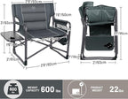 Timber Ridge XXL Directors Chair, 600lbs Capacity Heavy Duty Folding Camping Chair with Side Table & Insulated Pocket, Oversized Portable Chair with Carry Strap