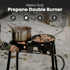 GasOne Double Propane Burner with Adjustable Height 4-Tier Removable Legs for Outdoor Cooking – High Pressure Camping Accessories Camp Stove – Cast Iron Portable Stove Top - Patent Pending
