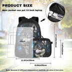 Wolf Bookbag for Men Galaxy Backpack with Lunch Box Large Capacity School Bag for College 17 Inches Book Bag with Adjustable Shoulder Strap for Travel