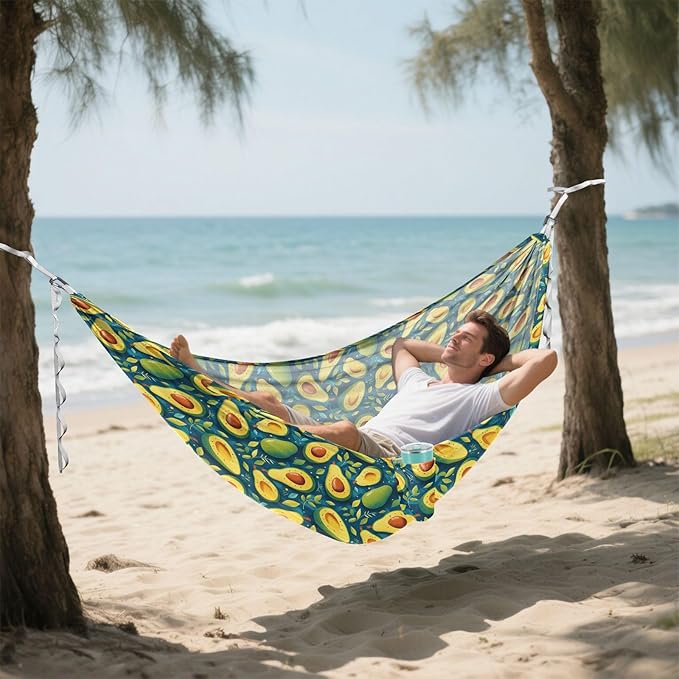 Green Art Avocado Camping Hammocks with Tree Straps Hanging Hammock for Outside Patio Backyard Poolside