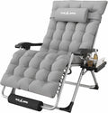 Amopatio Oversized Zero Gravity Padded Chair w/Removable Cushion&Headrest, XXL 33In Reclining Camping Lounge Chair Upgraded Lock and Footrest, Folding Patio Recliner for Indoor Outdoor, Grey
