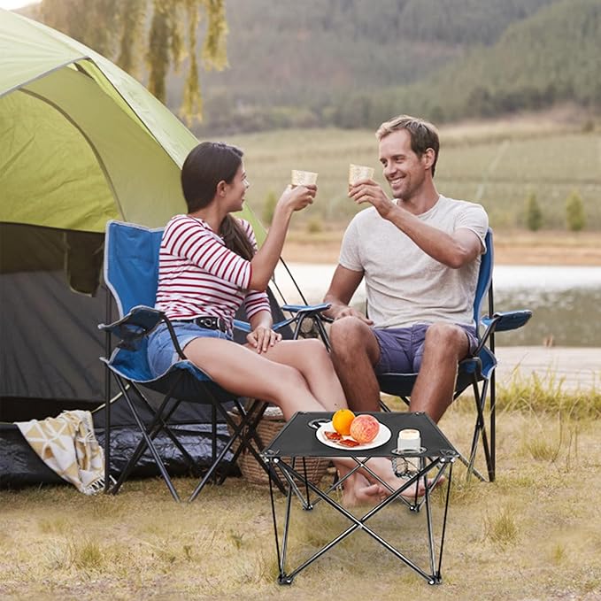 Folding Camping Table, Portable Pinic Table with 2 Cup Holders & Carry Bags, Rollup Camping Table Lightweight Beach Table for BBQ, Camping, Picnic and Indoor Use