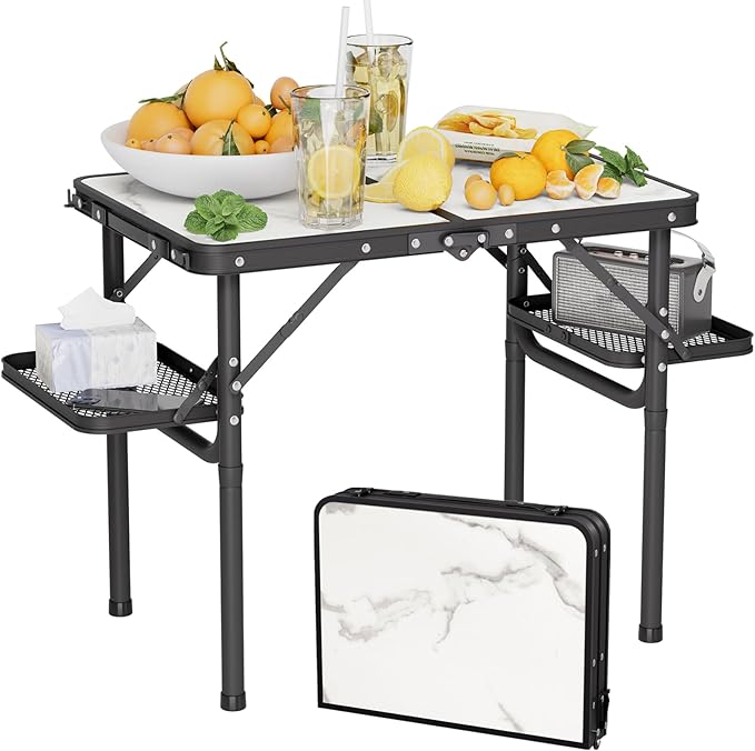 Titanker Folding Camping Table Small 2ft, Small Camp Table Portable with 50% Extra Space, Folding Picnic Table, Portable Beach Tables, Car Camping Essentials, Aluminum Light Solid