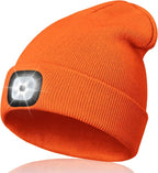 Unisex LED Beanie with Light, Rechargeable Headlamp Hat, Stocking Stuffers Christmas Gifts for Men, Warm Knitted Cap White Elephant Gifts for Dad Adults Teens Men Women Him