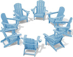 SERWALL Adirondack Chair with Cup Holders - Composite Adirondack Chairs Set of 8 HDPE Outdoor Chairs All Weather Use- Light Blue