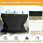 10 Set Outdoor Curtain Weights Upgraded 30 oz High Weighted Sand Bags with 30 Metal Clips for Gazebo Patio Tent Tablecloth 7.5"*8.7"