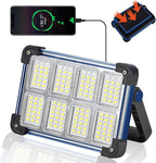 120W Solar Rechargeable Work Light, 144 LED Portable Flood Light with Stand, IP66 Waterproof 4 Modes LED Job Site Lighting Flashlights for Mechanic Camping Fishing Car Repair(Blue 1 Pack)