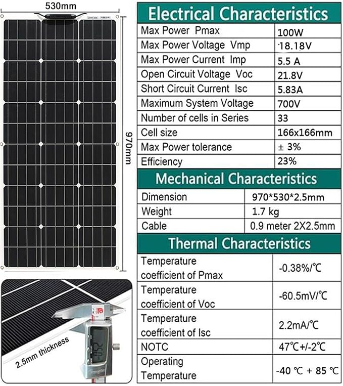 800W Flexible Solar Panels 8pcs 100 Watt 12 Volt Monocrystalline Semi-Flexible Bendable Mono Off-Grid Charger for Marine RV Cabin Van Car Roof