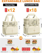 Lunch Box For Men Women Double Deck Insulated Lunch Bag For Men Woman Leakproof Expandable Cooler Bag with Adjustable Shoulder Strap for Work Shool Picnic(Beige,Medium)