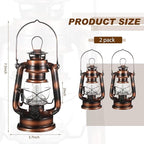 Hortsun 2 Pcs 8 Inch Vintage LED Hurricane Lantern Warm LEDs and Dimmer Switch Battery Operated Farmers Hanging Lantern for Indoor Outdoor Camping Usage Decor