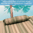 Lazy Daze 12 FT Quilted Fabric Double Hammock with Spreader Bars and Detachable Pillow, 2 Person Hammock for Outdoor Patio Backyard Poolside, 450 LBS Weight Capacity, Mixed Green & Brown Stripe