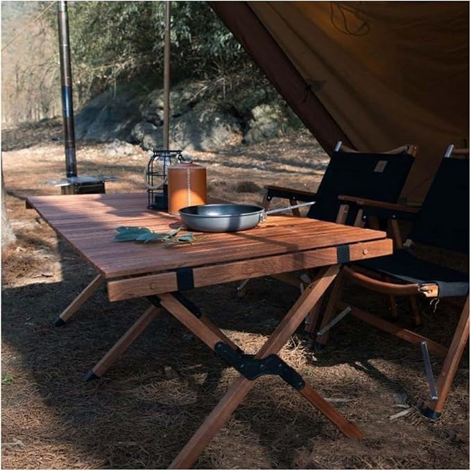Folding Dining Table Outdoor Picnic Barbecue Tours Tableware Table for Camping Folding Egg Roll Table Portable Foldable Wood Table (Color : 60x60x43CM-02)