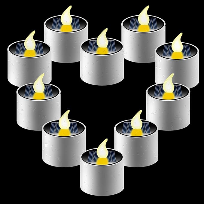 Solar Tea Lights Outdoor - 10 Pack Waterproof Rechargeable Dusk to Dawn Outdoor Lighting Flameless Flicker Reusable LED Solar Candles for Lanterns Camping Garden Home Decorations, 2.3''x2.1''