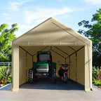 10x20 FT Heavy Duty Carport Car Tent Car Canopy Storage Shed, Portable Garage with Removable Sidewalls & Doors All-Season Tarp for Car,Truck,SUV,Party Beige