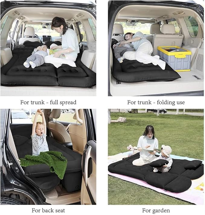 Vikuces® SUV Air Mattress Car Camping Travel Bed, Car Air Mattress Back Seat Bed,Thickened Inflatable Mattress with Two Air Pillow, Full Size Blow Up Sleeping Pad(Black)