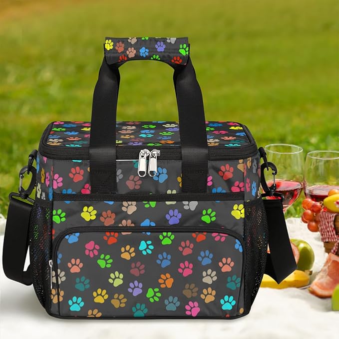 Pardick Insulated Lunch Bag, Colorful Dog Paw Print Reusable Lunch Box Leakproof Cooler Tote Bag Large Lunchbox Freezable Lunch Bag with Adjustable Shoulder Strap for Women Men Picnic Work Beach