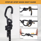 Ayaport Rope Tie Down Ratchet with Carabiner Clip 1/4" x 12' Rope Cord Tightener Heavy Duty Construction Kayak tie Downs for Tent, Tarp, Camping