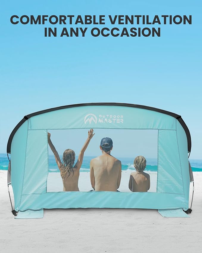 OutdoorMaster Beach Tent for 3-4 Person - Easy Setup and Portable Beach Shade Sun Shelter Canopy with UPF 50+ UV Protection Removable Skylight Family Size - Green