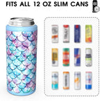 TILUCK Skinny Can Cooler for Slim Beer & Hard Seltzer, Stainless Steel, Doucle-Walled Stainless Steel Insulated Slim Cans, Standard 12 oz (Fish Scales-NEW)