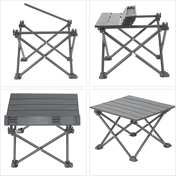 Wind Tour Roll-Up Camping Table, 4-Person Lightweight Portable Outdoor Table with Carry Bag for Picnics BBQ Travel (15.7”x13.7”x11” Black)