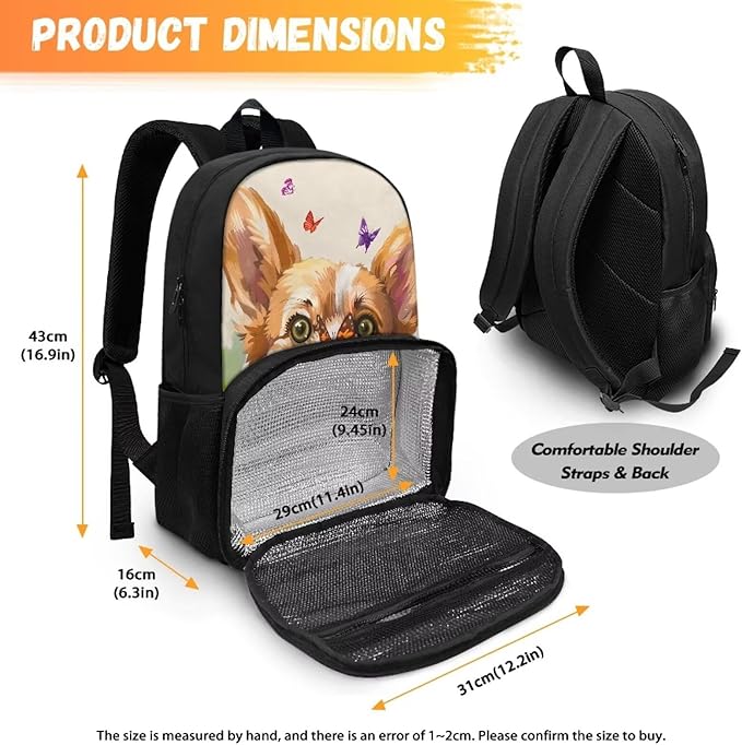 Corgi Floral Elementary Middle High Student Backpack All-In-One Laptop Backpack Computer Bag Meal Prep Backpack Cute Kids Dayback for Picnic Travel Camping Outdoor Casual