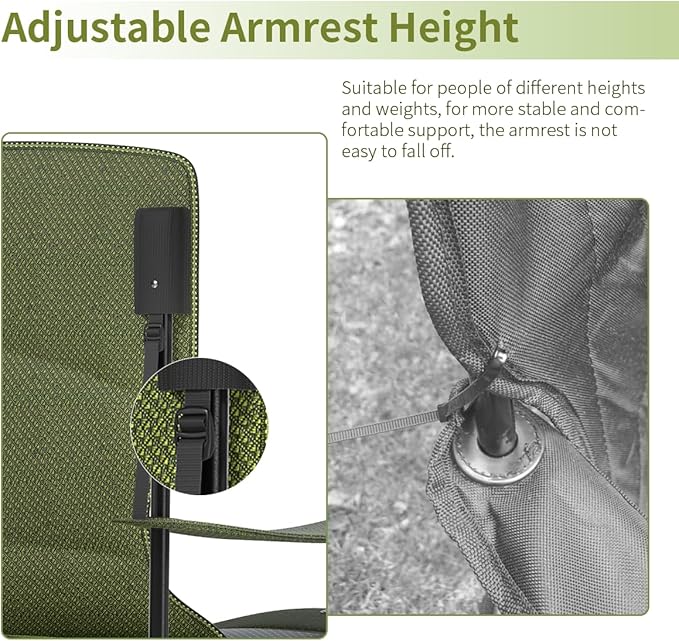 Heavy Duty Folding Chair 500LB Capacity, Oversized Camping Chairs with Cup Holder, Cooler Bag & Storage Pouch, Double-Layer Fabric, Outdoor Chairs for Sports, Lawn Chairs (1, Black Green, Oversized)