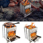 Camping Wood Burning Stove with Grill, Collapsible Backpacking Survival Rocket Stove Stainless Steel Campfire Stove for Outdoor Cooking Picnic Hiking BBQ (Sliver-Small)