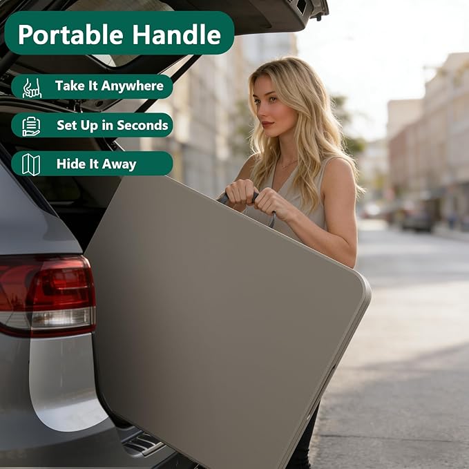 Folding Table 6FT Heavy Duty Plastic Table with Handle, Foldable&Portable, Fold-in-Half Utility Tables for Outdoor, Dining, Wedding, Events, Indoor, Picnic, Camping, Party,Khaki