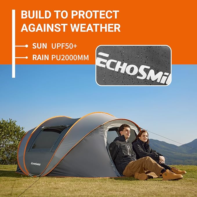 EchoSmile Instant Pop Up Camping Tent, 2/4/6 Person, Easy Setup Tent, Water Resistant Dome, Portable with Carry Bag