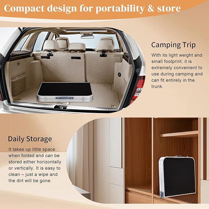 3ft Small Folding Camping Table Portable Lightweight Fold Up Utility Side Tables with Carrying Handle, Outdoor Aluminum Fold in Half Dining Card Table for Picnic Party Events (Black)